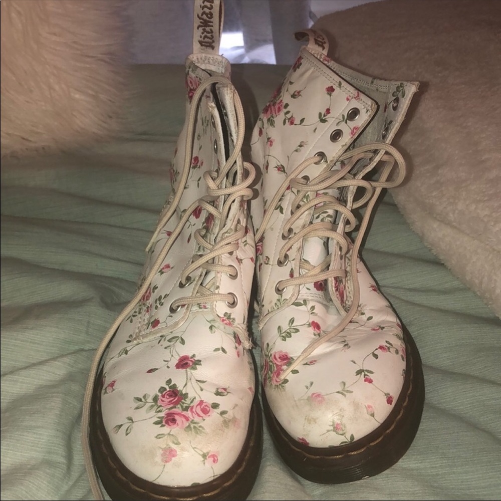 White flowered doc martens